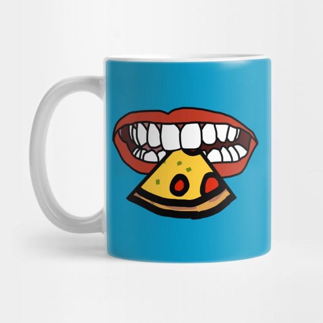 Mouth With Red Lips and White Teeth Eating Pizza Slice by ellenhenryart